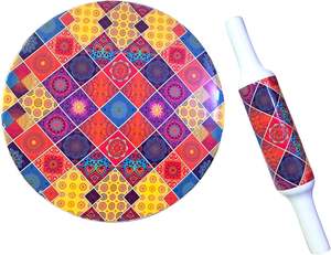 Juego de Chakla Belan Decorativo Hecho a Mano |   Rodillo de Madera Ecológico con Diseño Floral |   Apto para Microondas, Tradicional - Product Image 4