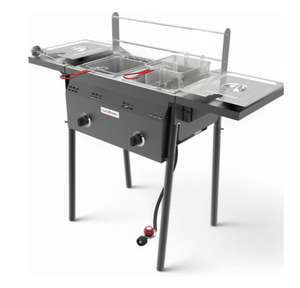 Friteuse à gaz professionnelle d'extérieur à double brûleur, friteuse commerciale de 16 litres en acier inoxydable avec paniers, couvercles et réservoirs amovibles - Product Image 3