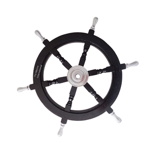 Rueda náutica Vintage hecha a mano de madera negra de 24 pulgadas, alta calidad, con cubo de aluminio y mango - Product Image 4