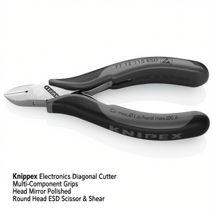 Cortador Diagonal Electrónico Knipex con Empuñaduras Multicomponente, Cabeza Redonda Pulida a Espejo, Tijeras y Cortadores ESD - Product Image 2