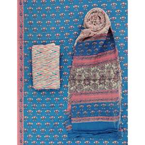 Unstitched <b>Block</b> <b>Printed</b> Chiffon Dupatta with Salwar Kameez Daily Wear Indian Pakistani Suit 3 Piece Dress Material - Product Image 1