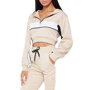 Conjunto Deportivo de Dos Piezas con Bloques de Color para Mujer, Traje Deportivo Informal de Verano, Chaqueta Corta con Cremallera y Pantalones Cortos con Cordón - Product Image 2