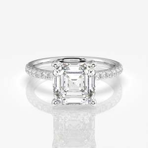 Asscher Cut Moissanite Diamond <b>Set</b> in Pave <b>Sterling</b> <b>Silver</b> Elegant Moissanite <b>Rings</b> for Women - Product Image 5