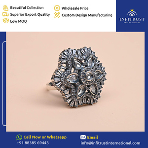 Design attrayant oxydé couleur argent Design Floral pierres Moissanite bagues cloutées pour les vêtements de fiançailles de mariage des femmes - Product Image 2