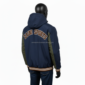 Chaqueta cortavientos de poliéster de nailon de primera calidad, diseño de panel multicolor, chaqueta cortavientos con logotipo de chenilla y bordado para hombre - Product Image 4