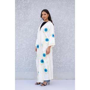 Holiday Oversized Ladies <b>Cardigan</b> <b>Kimono</b> Hand Embroidery Eye <b>Kimono</b> White Long Sleeve Boho Festival Style Long <b>Kimono</b> for Women - Product Image 2