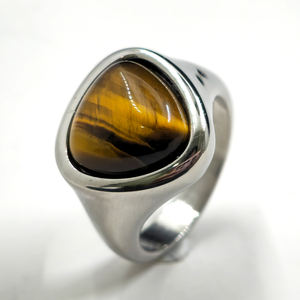 بالجملة خاتم أزياء من الفولاذ المقاوم للصدأ الفضي العتيق للنساء ، أحجار كريمة من الأحجار الطبيعية الكلاسيكية للأحزاب - Product Image 2