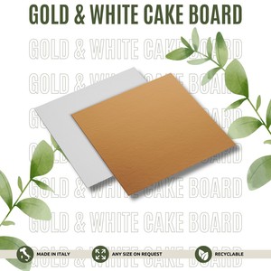 Plateau à gâteau carré jetable en carton, couleur or et blanc, qualité alimentaire, taille et couleur personnalisables - Product Image 2