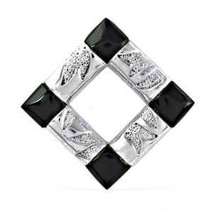 Women's Silver Geometric Pendant <b>Necklace</b> with Black <b>Onyx</b> Accents Fine Pendants & Charms - Product Image 1