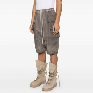 Shorts courts streetwear personnalisés de haute qualité, gris vieilli, effet délavé, surteintés, taille élastique, poches, shorts délavés à l'acide - Product Image 3