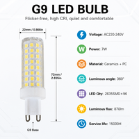 Ampoule LED G9 7W 870LM 360 degrés 220V en céramique+PC à économie d'énergie de haute qualité pour lustre de chambre résidentielle