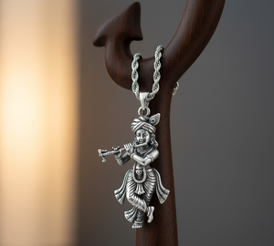 Collar de cadena de eslabones de rodio de plata 925, colgante chapado en oro hindú Krishna de tendencia, uso diario para hombres y mujeres, regalo espiritual - Product Image 6