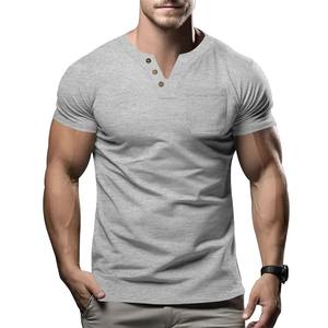 T-shirt décontracté d'été pour homme, tendance mode, sport, coupe slim, couleur unie, col en V, poche, manches courtes - Product Image 4
