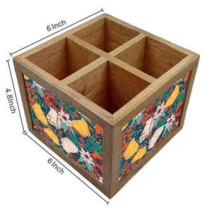 Porte-cuillères en bois rustique imprimé avec un motif floral traditionnel, porte-cuillères en bois imprimé écologique pour ustensiles de cuisine - Product Image 2