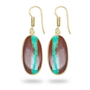 Boucles d'oreilles en chrysoprase naturelle en gros, plaquées or 18 carats, argent plaqué or, pierre précieuse en chrysoprase naturelle - Product Image 2
