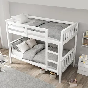 Lit superposé moderne en bois d'ingénierie de pin massif, taille double, avec échelle intégrée, garde-corps robustes, disposition gain de place pour la chambre des enfants - Product Image 5