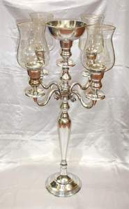 Candelabro con 5 luces y cuenco para flores, chimenea de cristal de metal de alta calidad, aspecto clásico, vintage, 5 luces - Product Image 4
