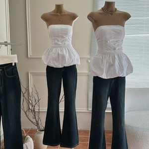 Ensemble deux pièces OEM : Haut sans manches évasé en mélange de coton + Jean en denim à pattes d'éléphant - Product Image 2