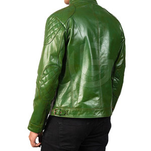 Custom Design Genuine <b>Sheepskin</b> Leather <b>Jacket</b> for Men Solid Color Stand Collar with Front Logo Canvas Material for Streetwear - Product Image 5