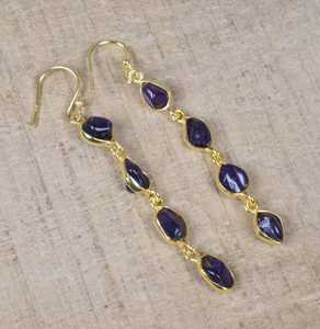 Rough Purple <b>Amethyst</b> 925 Sterling Silver 14k Gold Plated Hook <b>Earrings</b> Handmade February Gemstone Jewelry Gift - Product Image 1