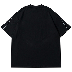 เสื้อยืดโอเวอร์ไซส์สีดำสำหรับผู้ชายปี 2026 สไตล์สตรีทแวร์ เสื้อยืดผ้าฝ้ายสั่งทำพิเศษ ทรงหลวมแบบมีสีตัดกัน แฟชั่นฤดูร้อน เสื้อยืดโอเวอร์ไซส์ - Product Image 2