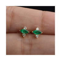 Keluaran terbaru minimalis kecil anting kancing 14K anting emas padat Marquise zamrud anting Producible dalam 10K/18K