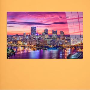 Toile imprimée Paysage nocturne urbain vibrant - Art moderne de l'horizon urbain, ART SUR VERRE TÉRMÉRÉ - Product Image 1