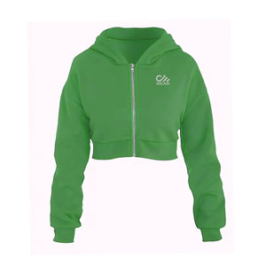 เสื้อฮู้ดสวมหัวแขนยาวสีพื้นของผู้หญิงเสื้อครอปแบบมีฮู้ดออกแบบโลโก้ได้ตามต้องการ - Product Image 3