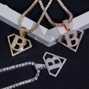 Bijoux pour hommes Pendentif initial B en forme de diamant VVS en argent sterling 925 - Product Image 4