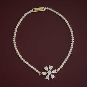 92.5 Silver Bracelet 180665 Rhodium Gold Plated Flower Number Pattern Diamond Encrusted Charm Bracelets for Wedding Party Gift - Product Image 1