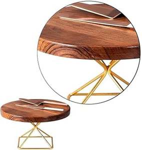 Support à gâteau en bois de couleur marron de créateur Support à gâteau pour cuisine et ustensiles de cuisson Support à gâteau en bois et métal de petite taille à un niveau de forme ronde - Product Image 1
