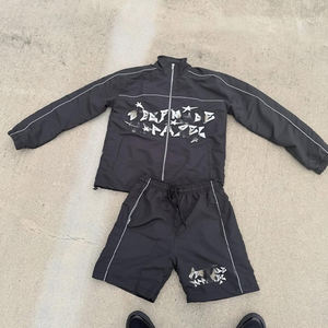 Conjunto personalizado de camisetas de algodón para hombre al por mayor tiras reflectantes cremallera con capucha pantalones cortos para correr conjuntos de algodón al por mayor - Product Image 3