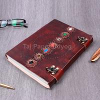 Journal en cuir Pu fait à la main en relief indien avec sept chakras grands cahiers en cuir Vintage marron personnalisés avec serrures