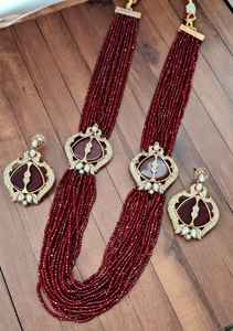 AD Brass Hydro Beads Long Mala Set Diseño único de lujo Mala con pendientes Alta calidad con acabado Premium Ideal para ropa de fiesta - Product Image 3