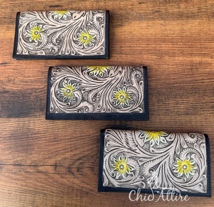 กระเป๋าสตางค์หนังแท้สำหรับผู้หญิงกระเป๋าสตางค์ลายดอกไม้ทำด้วยมือใหม่ - Product Image 1