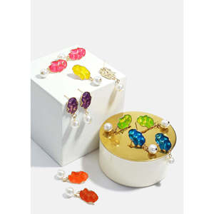 ต่างหูห้อยทรงหัวใจชุบทองประดับมุกและเพชรหลากสีสันจาก A3shop เหมาะสำหรับงานปาร์ตี้ - Product Image 4