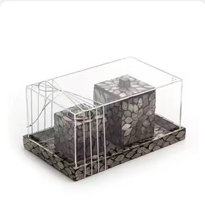 Cadeau moderne de Noël, de l'Aïd et des mariages, plateaux en nacre avec deux coffrets, plateau de service, décoration de table pour la maison, fournitures en vrac - Product Image 2