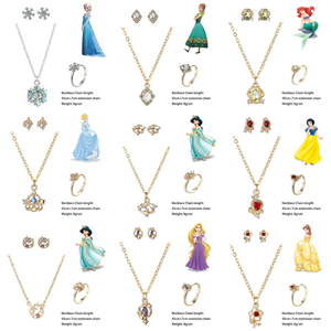 Conjunto de Joyería de Princesa con Circonitas para Mujer, Chapado en Oro, Diseño de Copo de Nieve, Corte Brillante Redondo, Engaste de Bisel, Lindo Regalo - Product Image 1