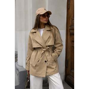 Kusak Detay Basic Trenckot - Beige - Beige - Product Image 4