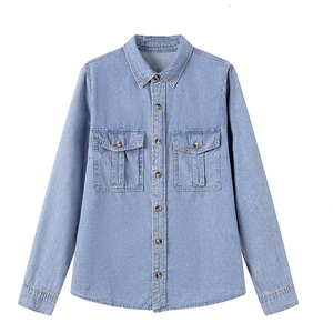 Ropa de verano 2025, camisas vaqueras informales con logotipo personalizado de alta calidad para mujer, camisas vaqueras de manga larga de algodón 100%, tarifa al por mayor - Product Image 5