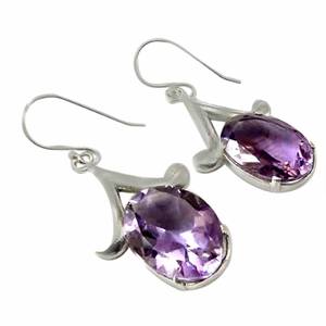 Boucle d'oreille en améthyste violette en argent sterling 925 pierre précieuse naturelle forme ovale conception unique bijoux faits à la main grossiste fabricant - Product Image 3