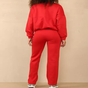 Conjunto de chándal informal de invierno con cremallera para mujer, transpirable, de secado rápido, bombardero de 2 piezas, ropa de descanso holgada de gran tamaño, patrón sólido - Product Image 3