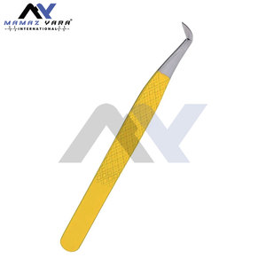 Pince à épiler professionnelle en acier inoxydable avec poignée en diamant Applicateur d'extensions de cils à pointe en fibre jaune - Product Image 6