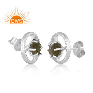 Pendiente de tuerca de piedras preciosas de moldavita Natural de plata de ley fina superventas, joyería personalizada para mujer, regalo para ella - Product Image 2