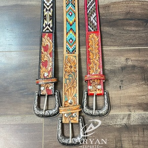 Wholesale Vintage Hand <b>Tooled</b> <b>Leather</b> Beaded Belt Fashion Trendy Genuine Cow <b>Leather</b> Belt for Men & Women Jeans Pin Buckle Belts - Product Image 1