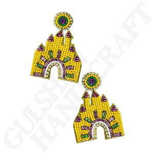 Boucles d'oreilles perlées à talons hauts Mardi Gras Bijoux de fête violets, verts et or pour les célébrations de carnaval et les défilés pour les filles - Product Image 4