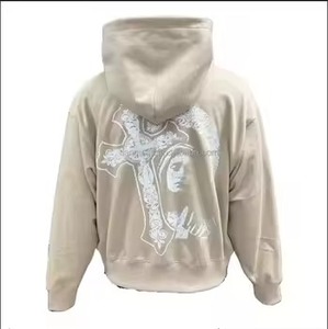 Poids lourd Polyester coton blanc hommes français éponge surdimensionné pull non doublé sweats à capuche impression personnalisée Logo épais sweats à capuche pour hommes - Product Image 6
