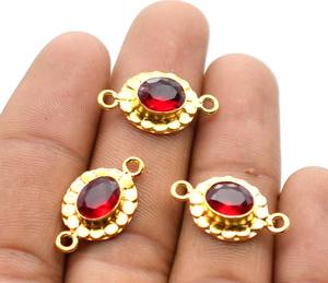 Antique Silver Plated And 18K Gold Plated Red Garnet Gemstone Double Loop Connector 24X13mm NC92 Jewelry Making <b>Charm</b> Findings - Product Image 1