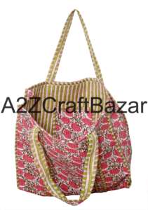 Grand sac fourre-tout en coton matelassé à rayures fait à la main en Inde pour les femmes, pour les voyages, le rangement, la plage, le bureau, l'usage quotidien - Product Image 4