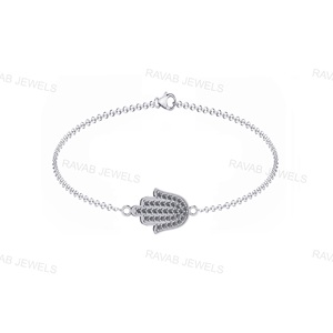 ¡2025 última pulsera de Hamsa Fátima de Plata de Ley 925 hecha a mano en la India acentos de circón directo de fábrica gran regalo de joyería de plata! - Product Image 6